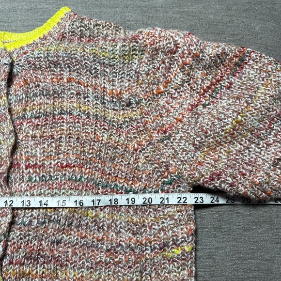 Free People Multicolor Chunky Knit Cardigan Neon Trim Slouchy Fit Size L Boho - Picture 7 of 15
